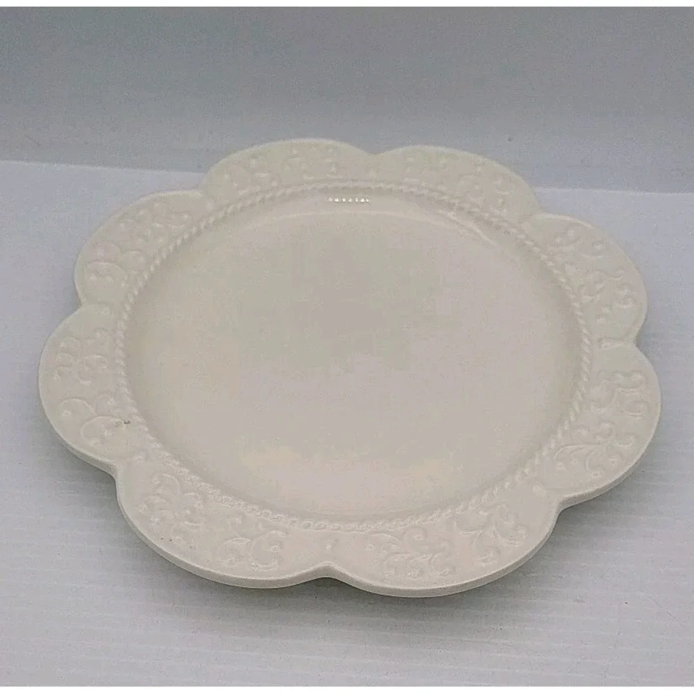 Princess House Marbella White Lunch Salad Plate 9in Porcelain Scalloped Floral